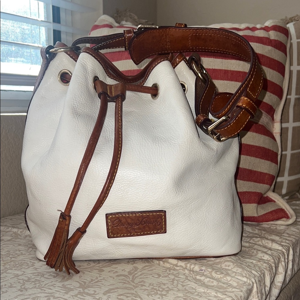 Dooney & Bourke White and Tan Leather Satchel Shoulder Bag